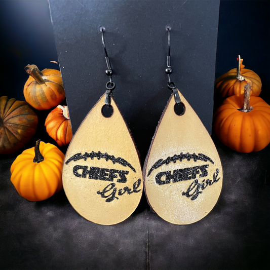 Chiefs girl leather earrings