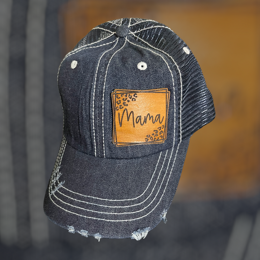 MAMA distressed dark blue jean Hat